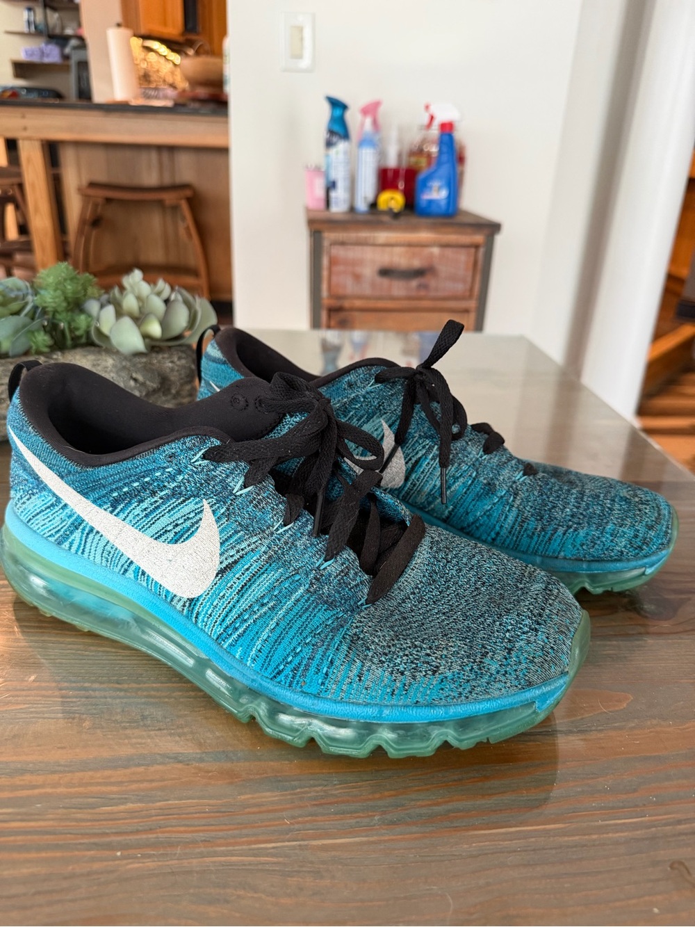 Nike Teal and Black Men’s Flyknit Air Max Sneakers 11B